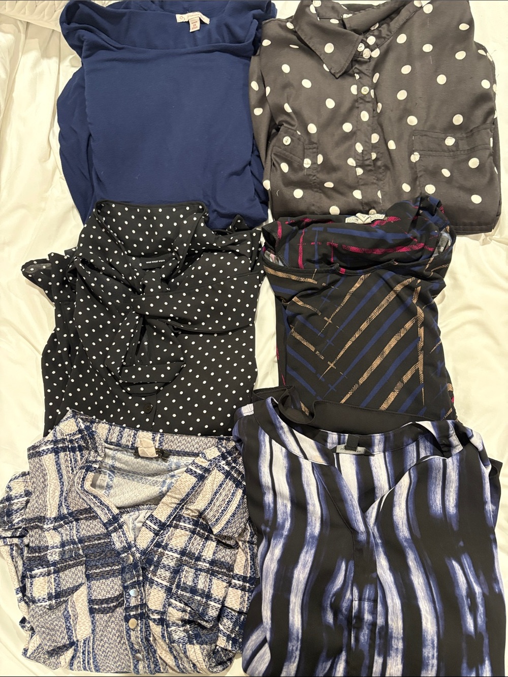 Lot of 6 Women's Mixed Pattern Tops - Blue, Black, Gray, White 2X